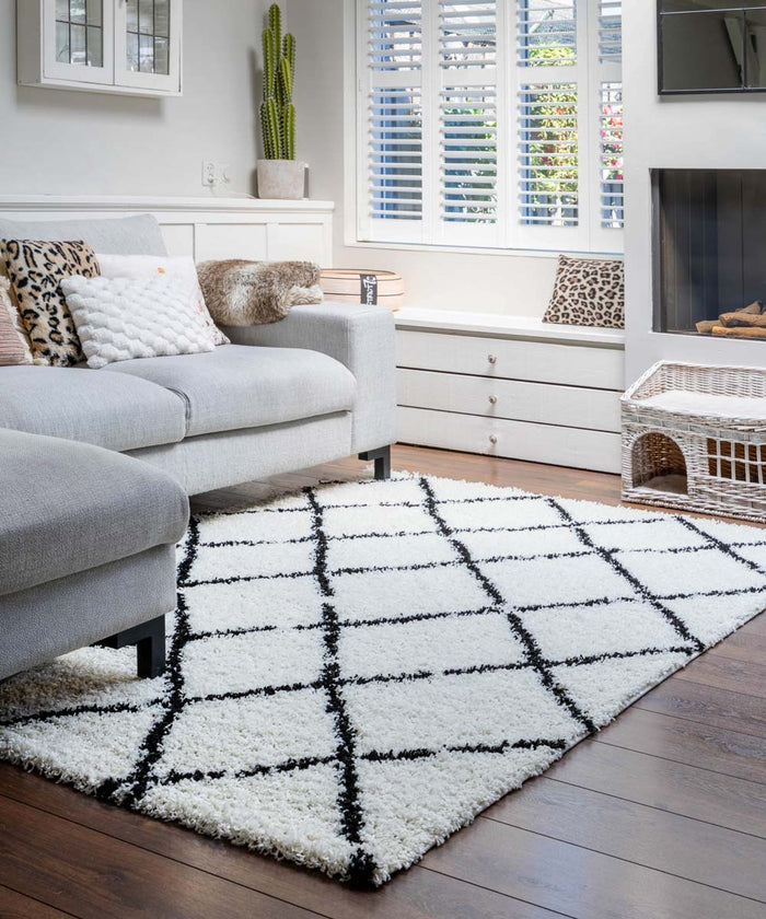 Boho&me Hoogpolig vloerkleed ruiten Habitat - wit|zwart - 280x380 cm