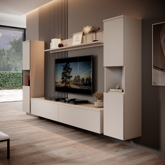 Meubella - Pure XL - Wandmeubel - Beige - 180x33x130 cm