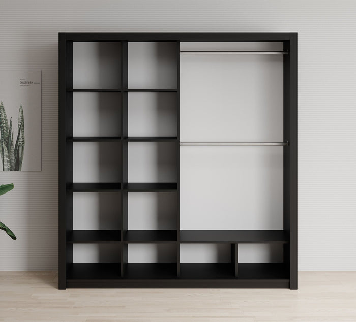 Meubella - Kledingkast Blake - Mat Zwart - 200 cm - Met spiegel