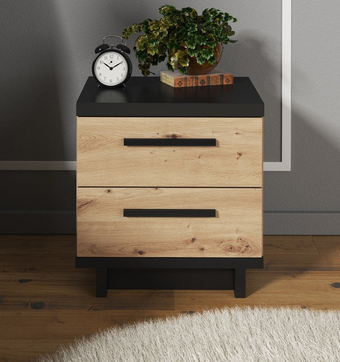 Meubella - Nachtkastje Incala - Eiken - Zwart - 45 cm