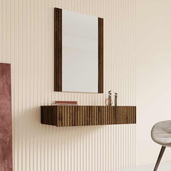 Meubella - Kaptafel Tartagal - Donkerbruin eiken - 80 cm - Met spiegel