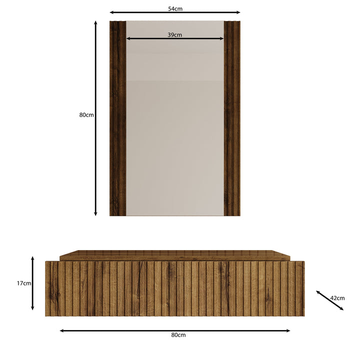 Meubella - Kaptafel Tartagal - Donkerbruin eiken - 80 cm - Met spiegel
