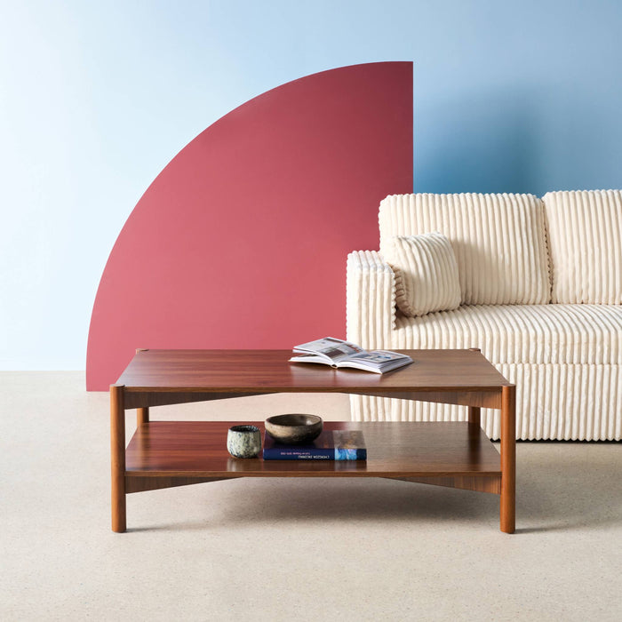 sweeek - Rechthoekige salontafel dubbel tafelblad houteffect