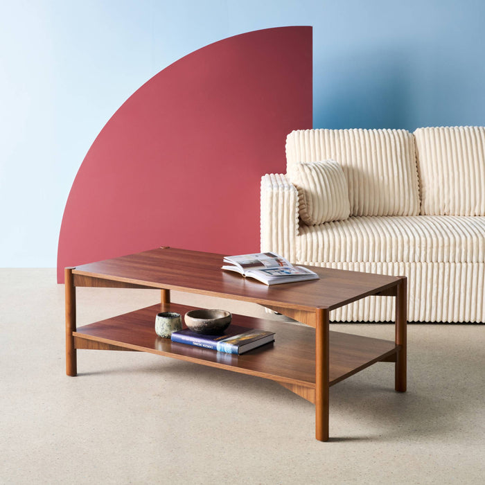 sweeek - Rechthoekige salontafel dubbel tafelblad houteffect