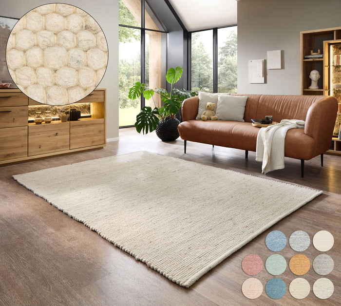 Theko Handgeweven wollen tapijt Alpen 70x140 cm - Natuurlijk