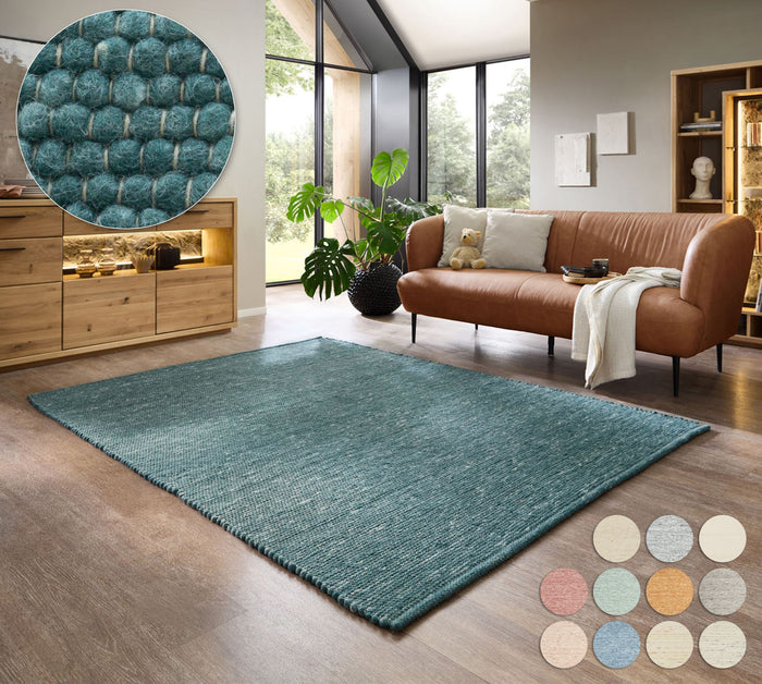 Theko Handgeweven wollen tapijt Alpen 140x200 cm - Petrolblauw