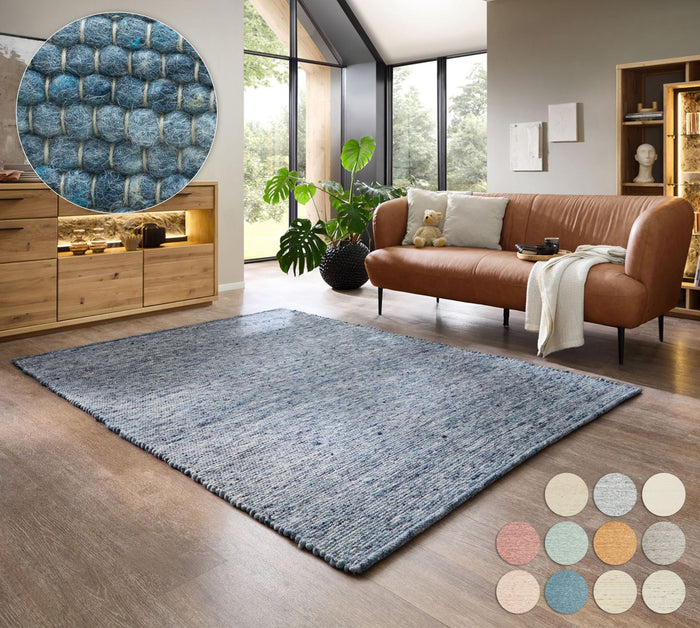 Theko Handgeweven wollen tapijt Alpen 170x240 cm - Blauw