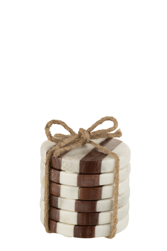 J-Line onderzetter Marmer - steen - wit|bruin - 6 stuks