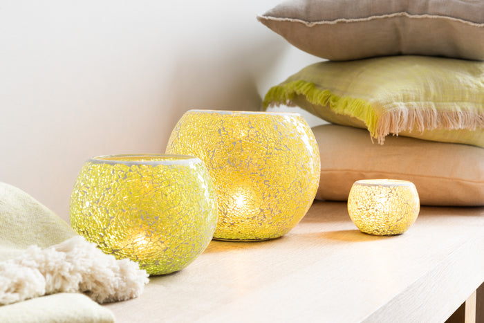 J-Line kaarshouder Mozaiek Rond - glas - geel - large