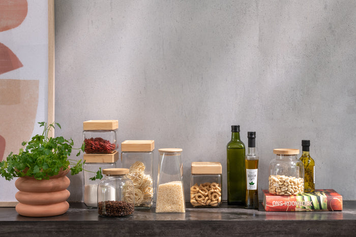 J-Line voorraadpot Brad - glas|bamboe - transparant|naturel