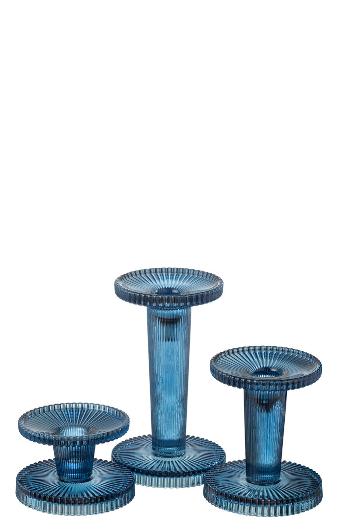 J-Line kaarshouder Nelly - glas - blauw - 3 stuks