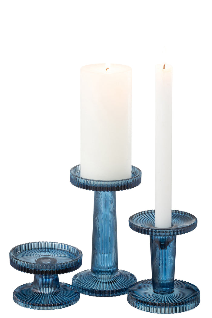 J-Line kaarshouder Nelly - glas - blauw - 3 stuks
