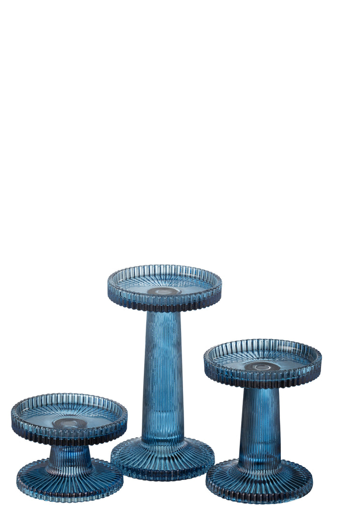 J-Line kaarshouder Nelly - glas - blauw - 3 stuks