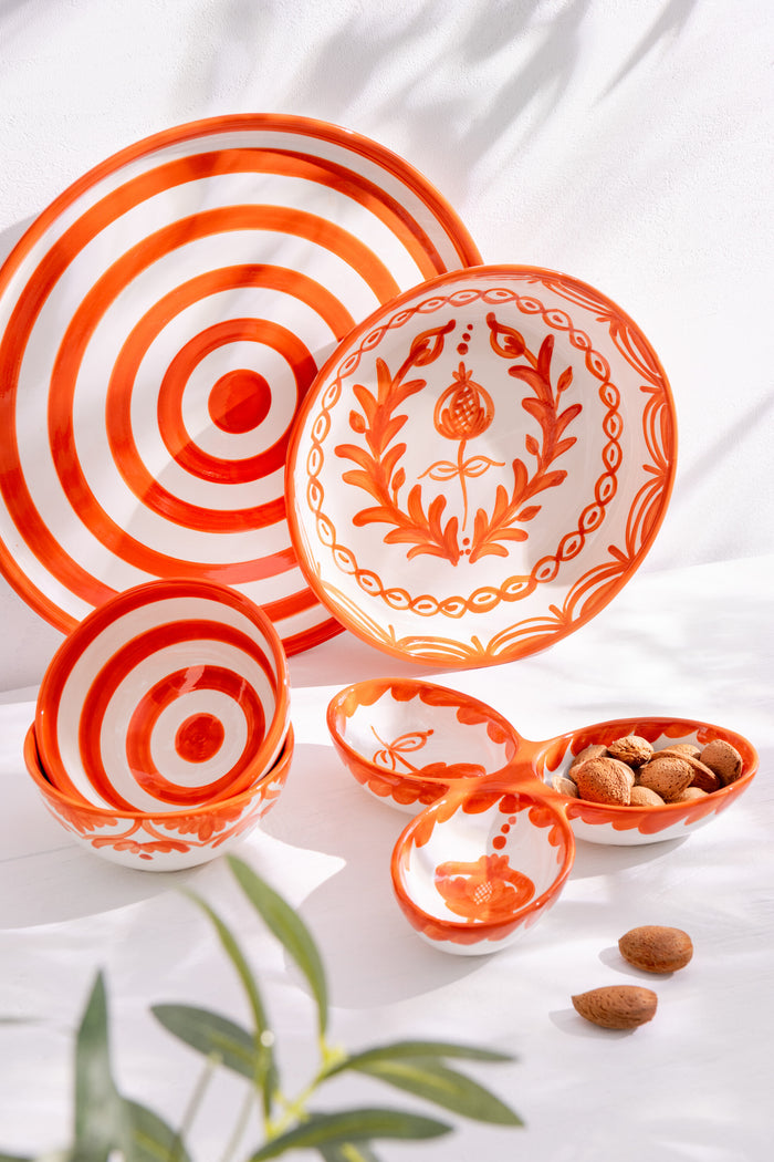 J-Line schaal Granada Stripes - keramiek - wit|oranje