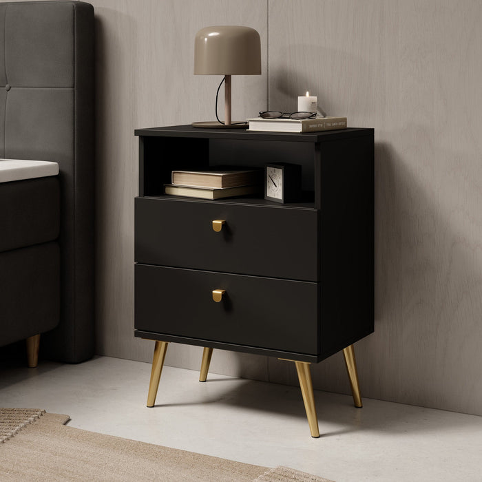 Meubella - Nachtkastje Hidde - Zwart - 50 cm