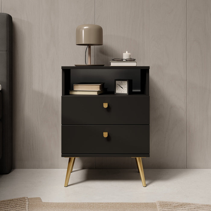 Meubella - Nachtkastje Hidde - Zwart - 50 cm