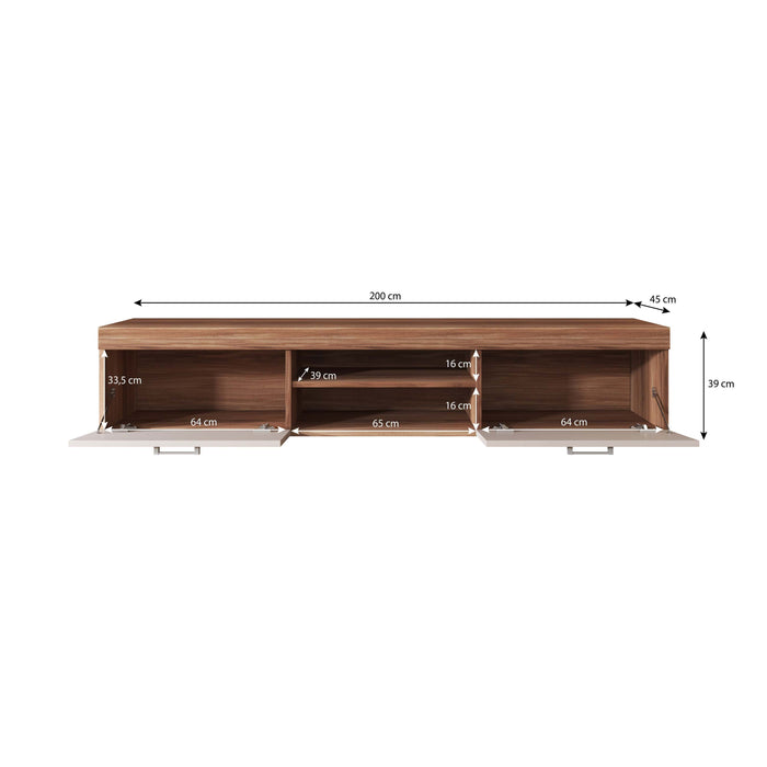 Meubella - TV-Meubel Slim - Grijs - Eiken - 200 cm