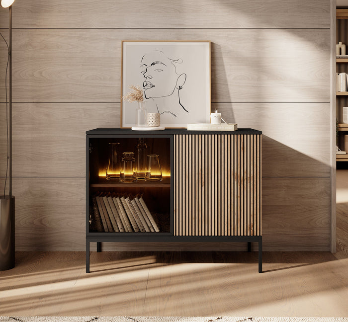 Meubella - Dressoir Legend - Mat zwart - Eiken - 104 cm