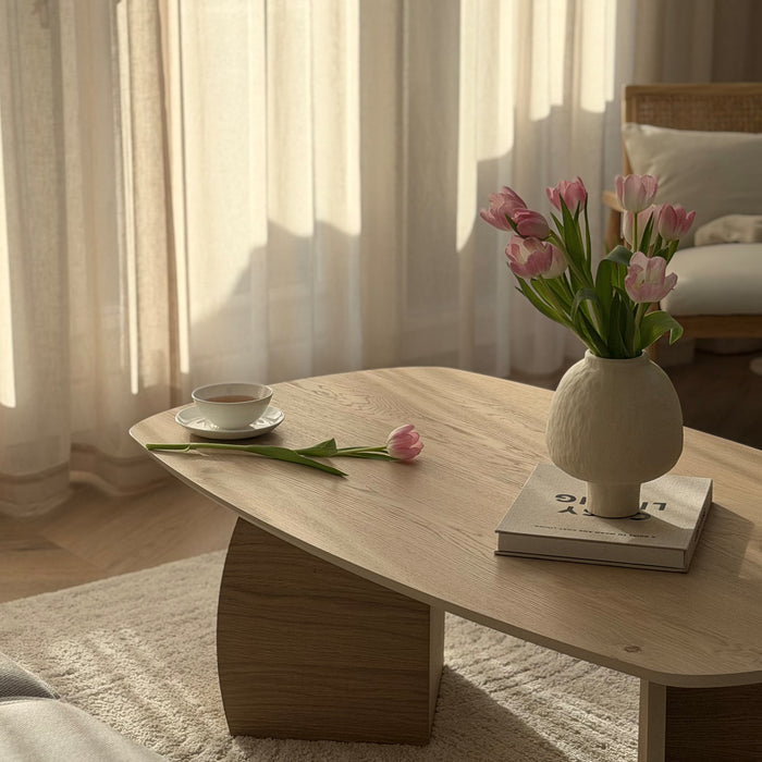 QUVIO Japandi vaas bolvormig keramiek - Gebroken wit - 21 cm