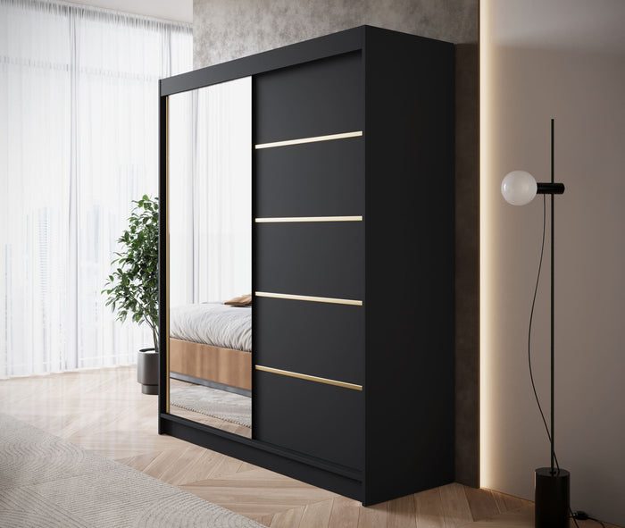 Meubella - Kledingkast Eagle - Zwart - 180 cm - Met spiegel