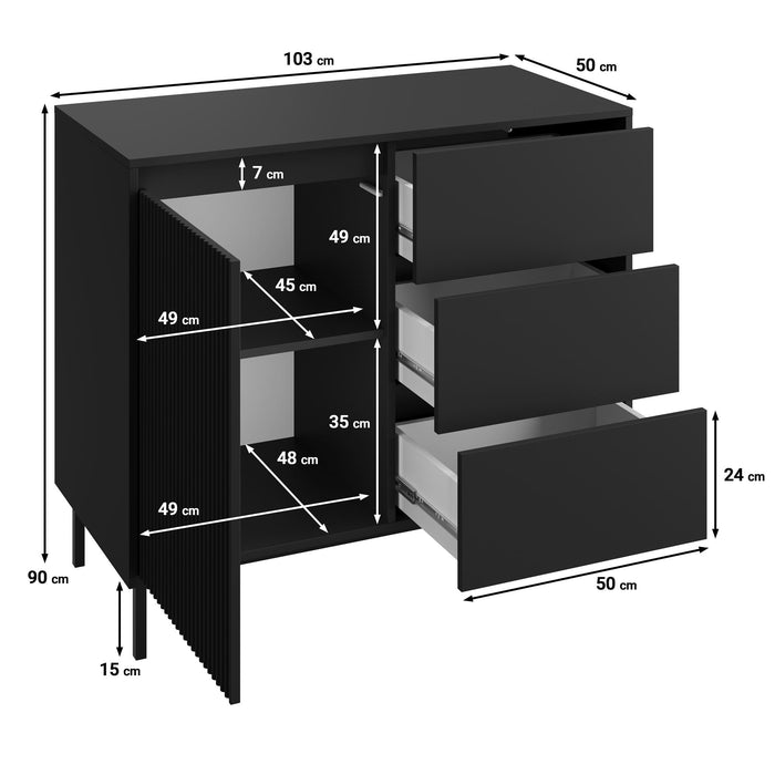 Meubella - Dressoir Orvana - Zwart - 103 cm