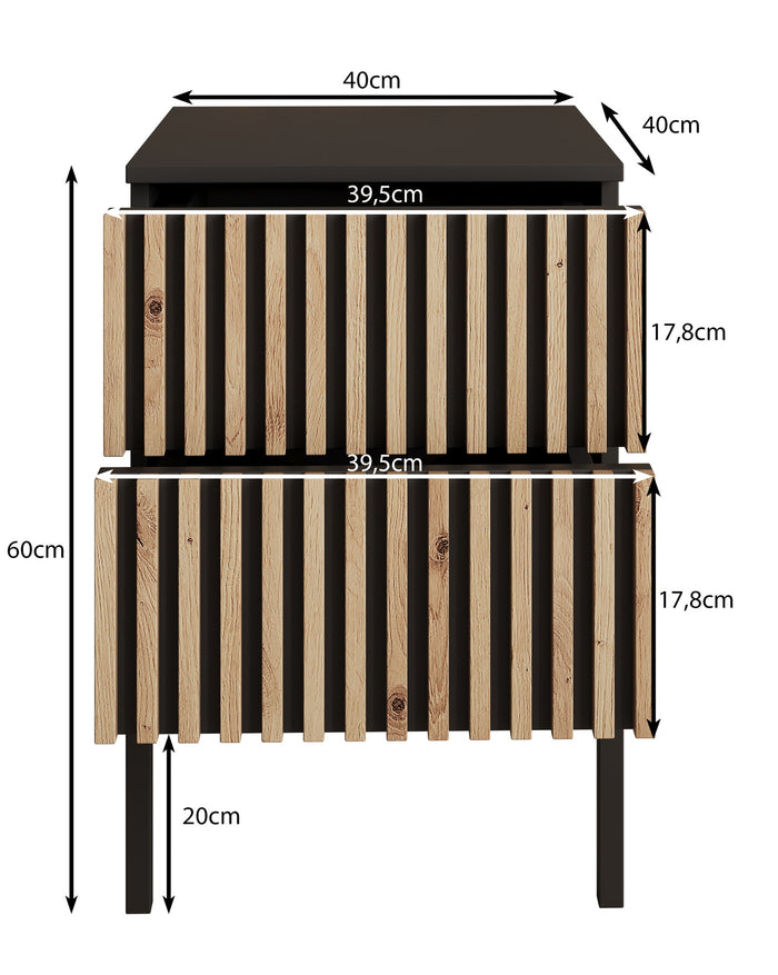 Meubella - Nachtkastje Marbella - Zwart - 40 cm
