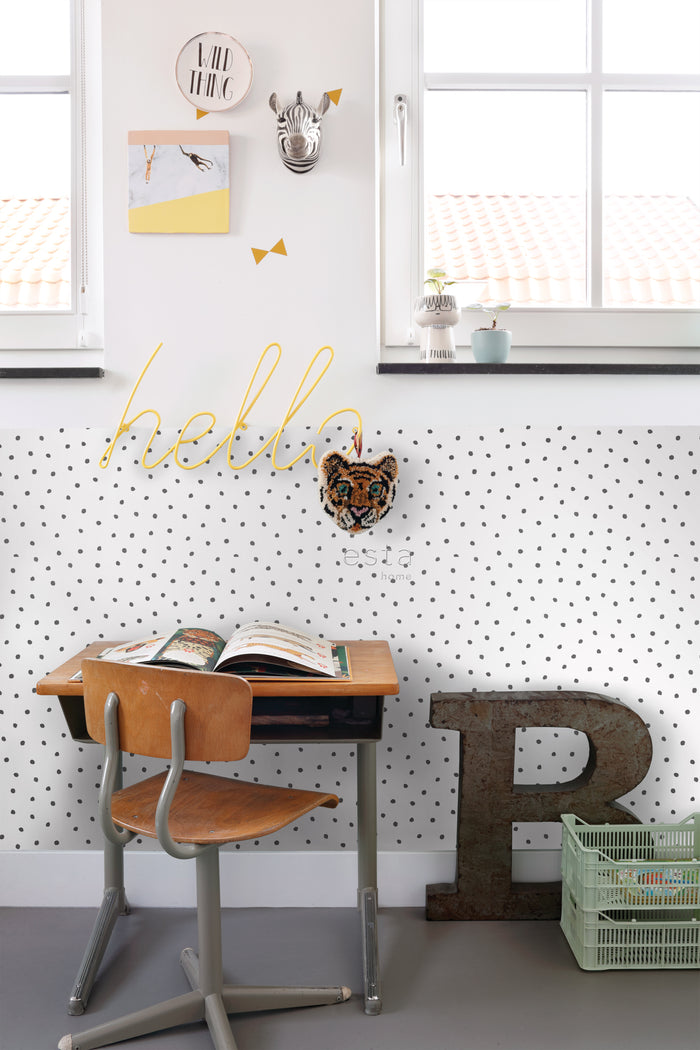 ESTAhome behang stippen zwart en wit - 53 cm x 10,05 m - 138934