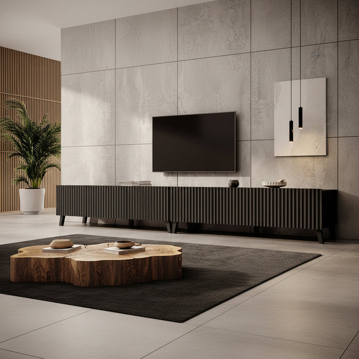 Meubella - TV-Meubel Pepinos 2 - Mat zwart - 300 cm