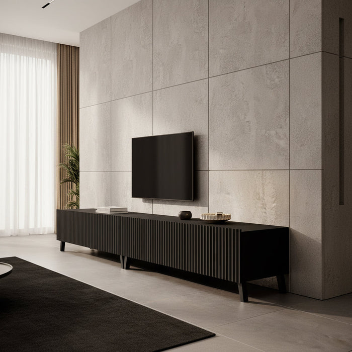 Meubella - TV-Meubel Pepinos 2 - Mat zwart - 300 cm