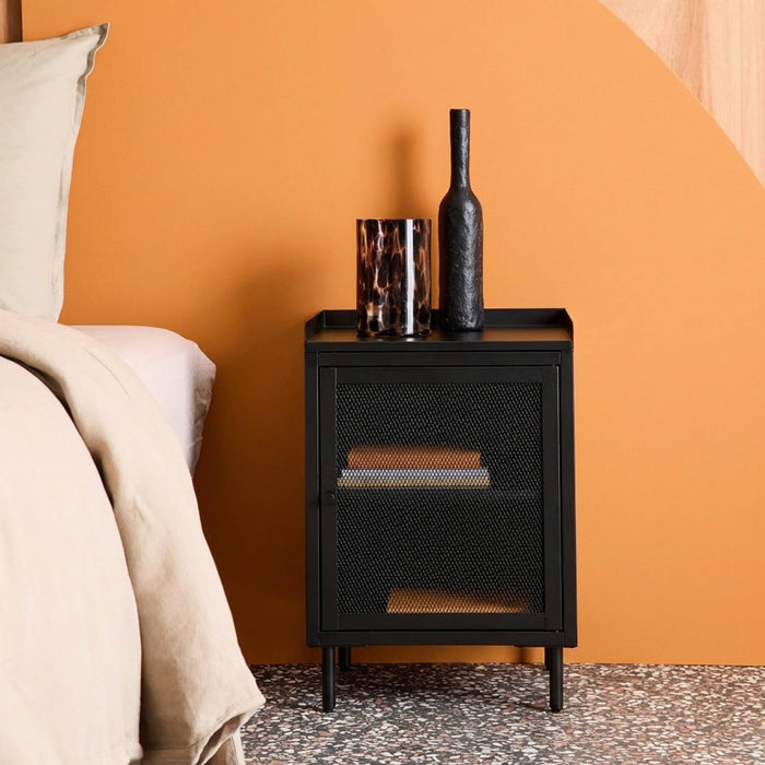 sweeek - Nachtkastjes met 1 deur, metaal, industrieel (set van 2)