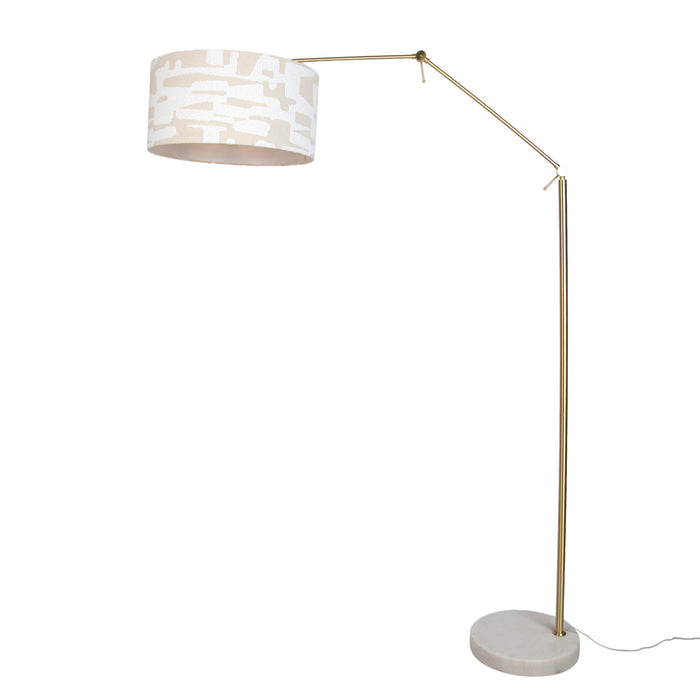 QAZQA Vloerlamp goud verstelbaar met wit en beige gestreepte kap 50cm