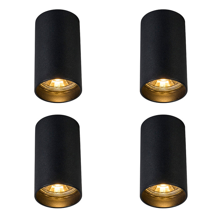 QAZQA Set van 4 moderne opbouwspots zwart 5,5cm GU10 50mm - Tuba