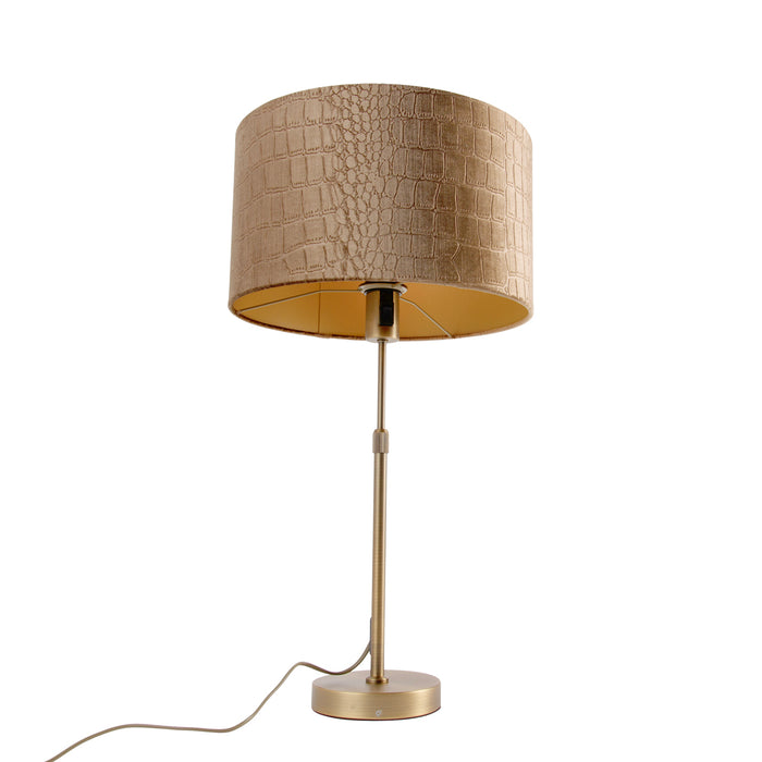 QAZQA Tafellamp brons met velours kap krokodil 35cm - Parte