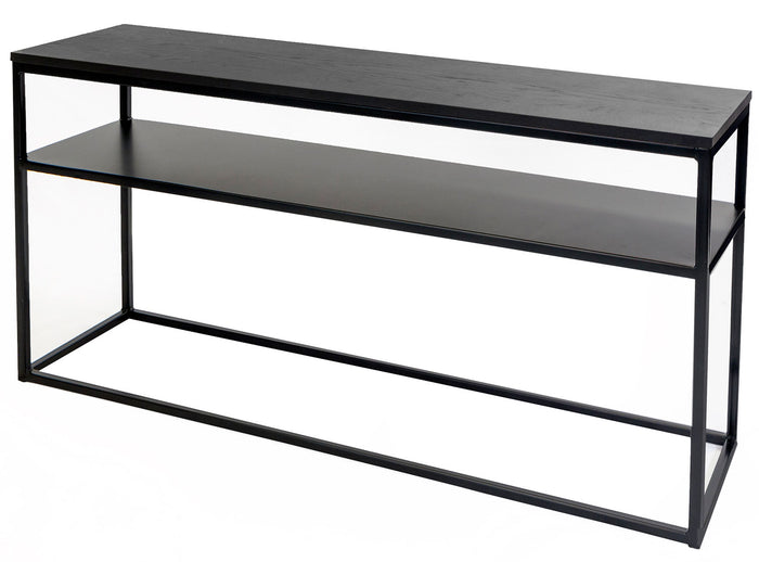 24Designs Power Sidetable – B135 X D35 X H70 Cm – Metaal – Zwart Eiken