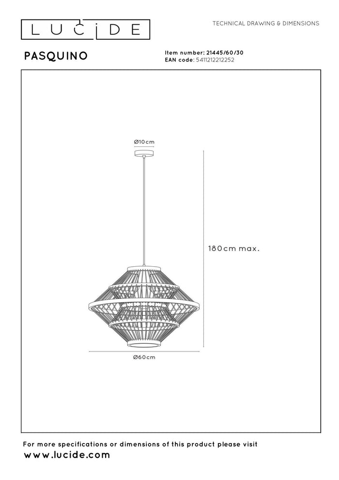Lucide PASQUINO Hanglamp - Zwart