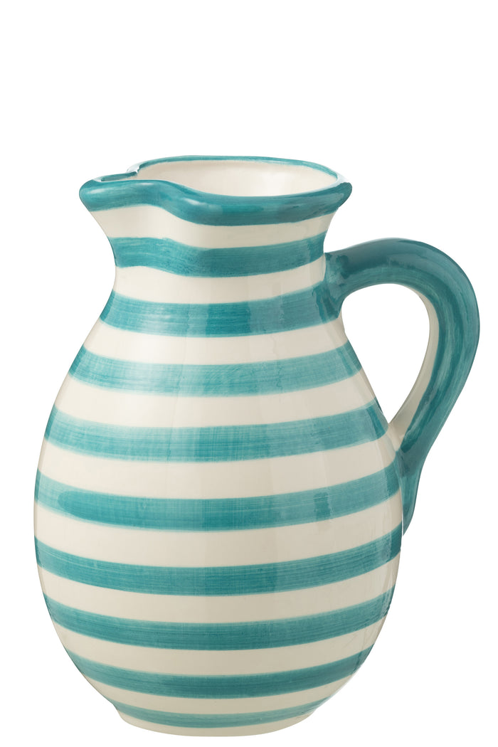 J-Line kruik Granada Stripes - keramiek - wit|aqua - large