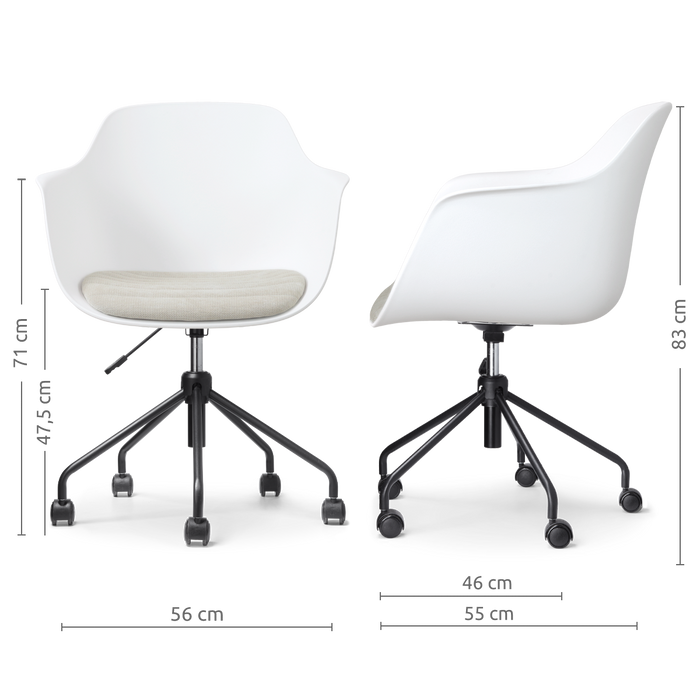 Nolon Nout-Liz eetkamerstoel wit met naturelbeige zitkussen - zwart