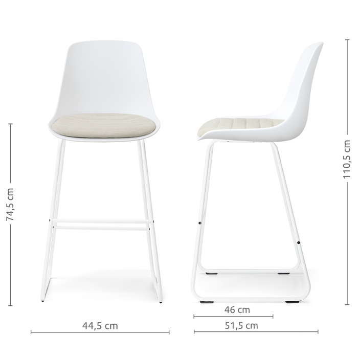 Nolon Nino-Liv barkruk wit met naturelbeige zitkussen - wit onderstel