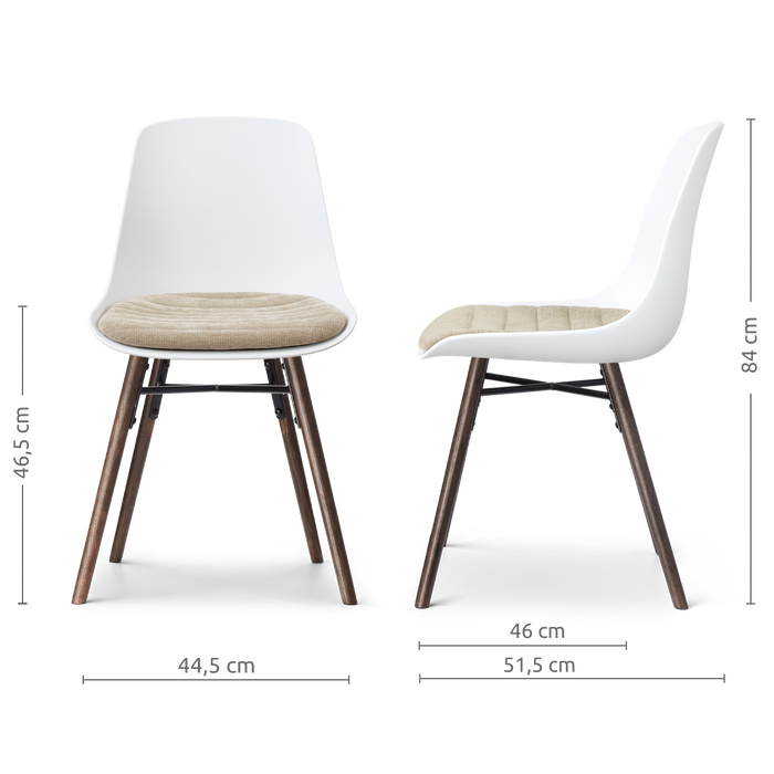 Nolon Nena-Liv eetkamerstoel wit met nougatbruin zitkussen - walnoot