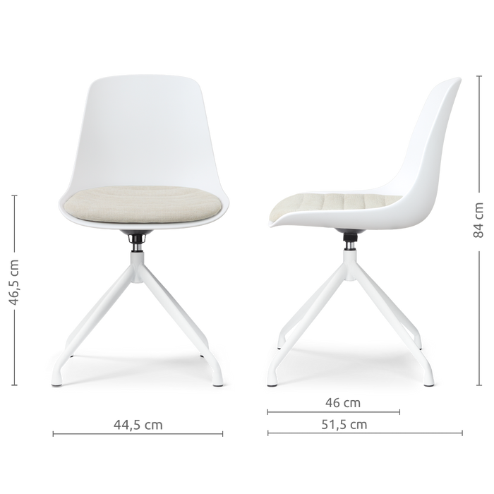 Nolon Nola-Liv draaibare eetkamerstoel wit met naturelbeige zitkussen