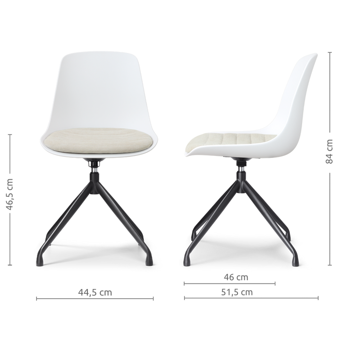 Nolon Nola-Liv draaibare eetkamerstoel wit met naturelbeige zitkussen