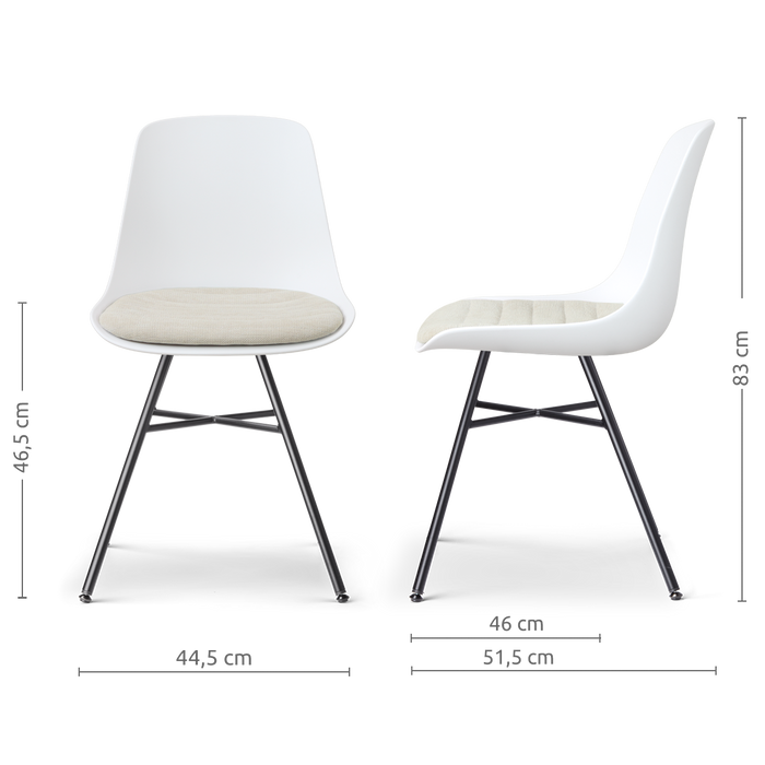 Nolon Noa-Liv eetkamerstoel wit met naturelbeige zitkussen - zwart