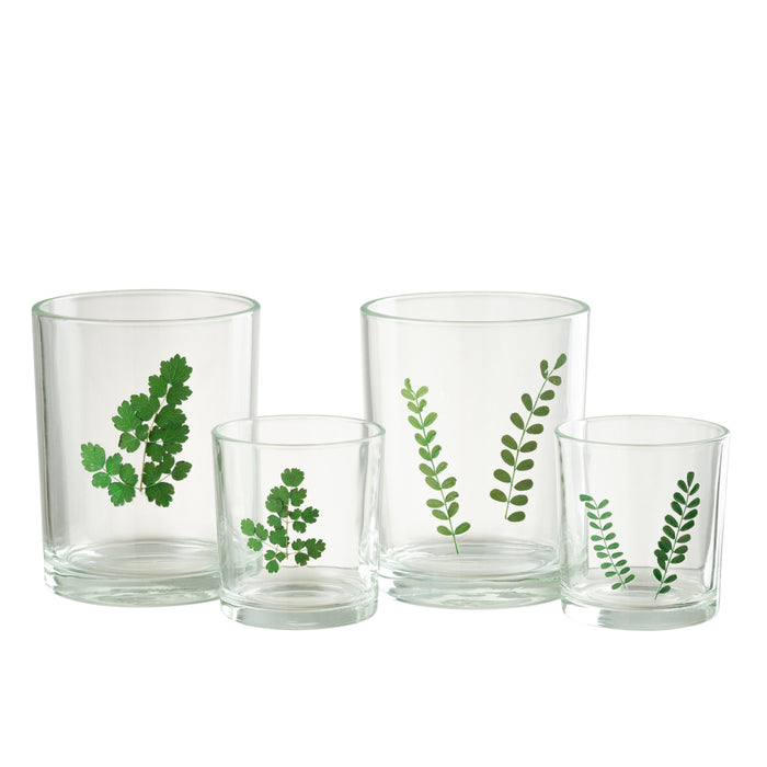 J-Line windlicht Bladeren - glas - groen|transparant - 2 stu