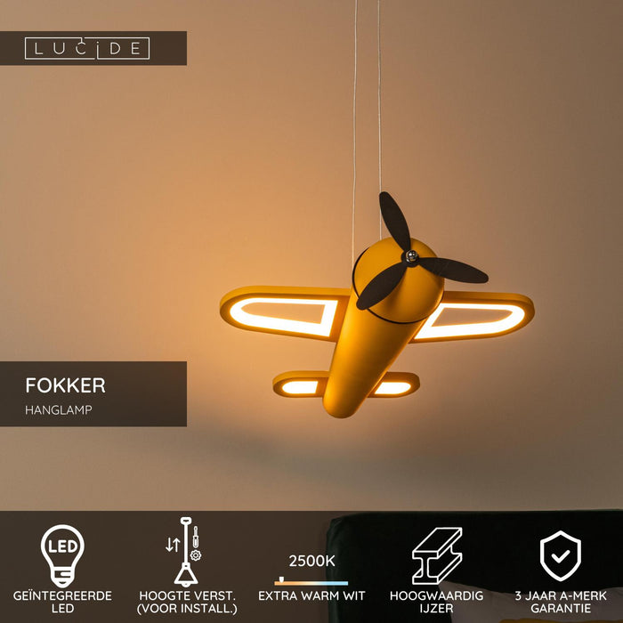 Lucide FOKKER Hanglamp - Geel