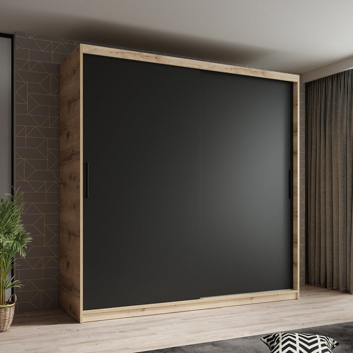 Meubella - Kledingkast Luxor - Zwart - Eiken - 200 cm