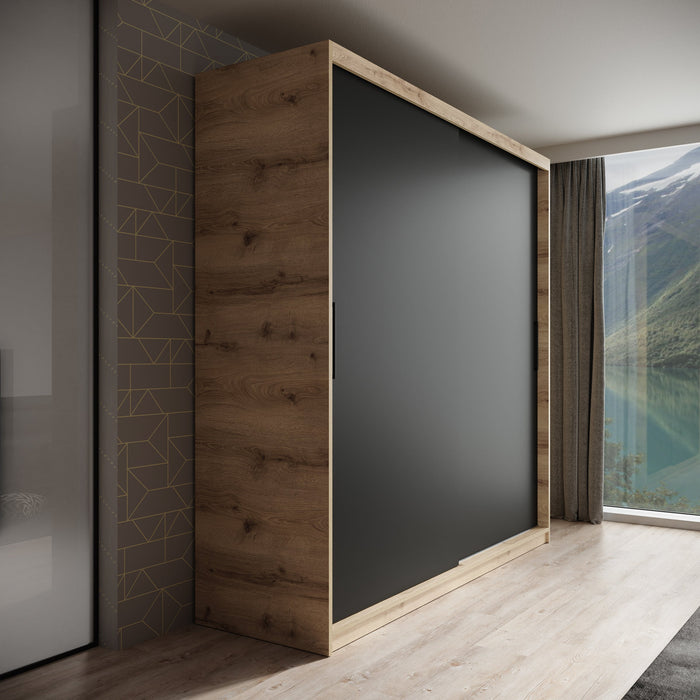 Meubella - Kledingkast Luxor - Zwart - Eiken - 200 cm