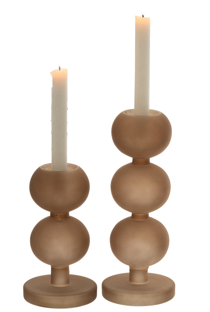 J-Line kandelaar Malik - glas - taupe - set van 2