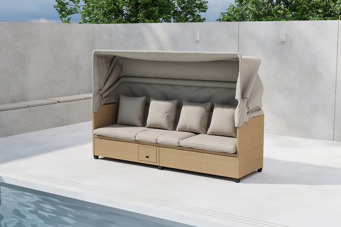Fjôrd - Ligstoel Beige Wicker - 60x200x135cm - Nopy