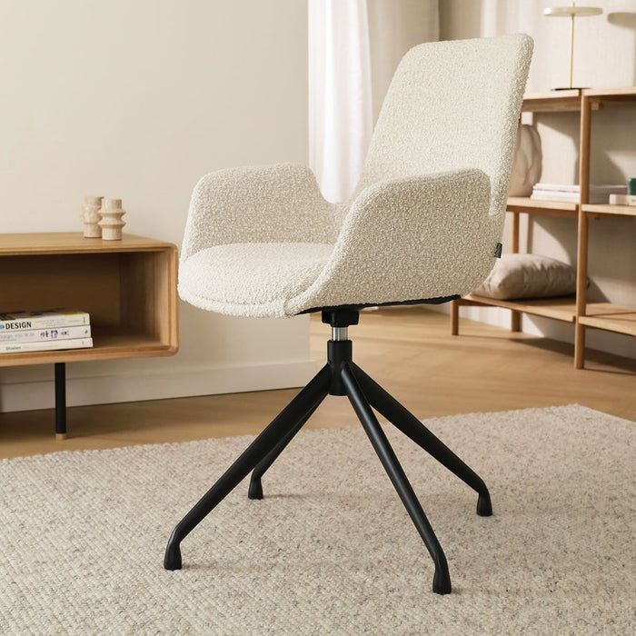 Nolon Nola-Eef Eetkamerstoel Bouclé Beige - Draaibaar Zwart Onderstel