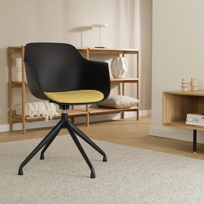 Nolon Nola-Liz draaibare eetkamerstoel zwart met warm oker zitkussen -